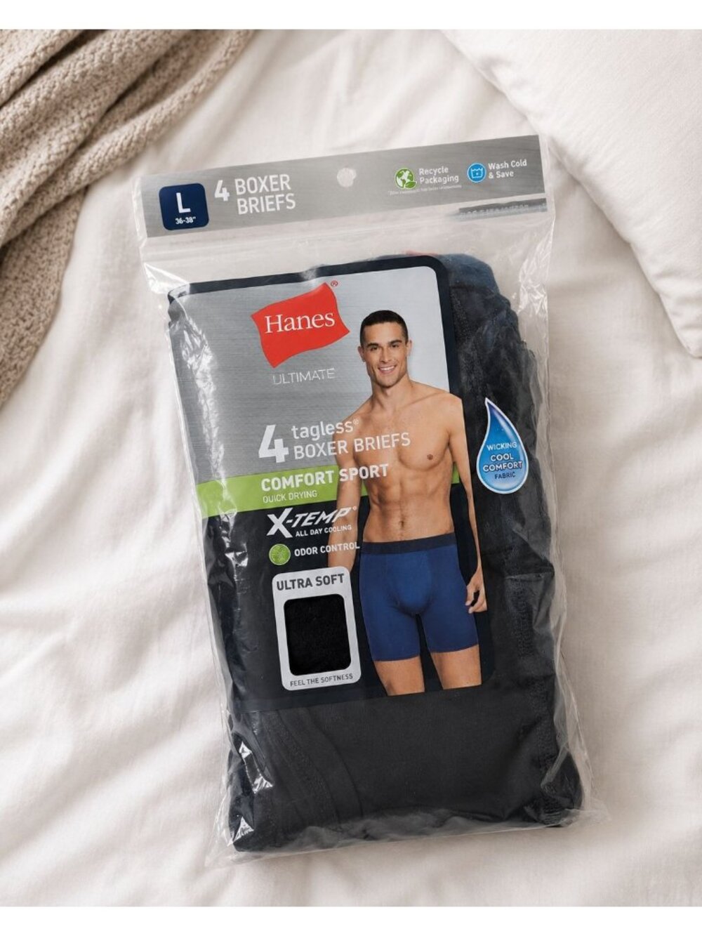 Hanes Mens Large Boxer Briefs 4-Pack Tagless Comfort Soft Underwear